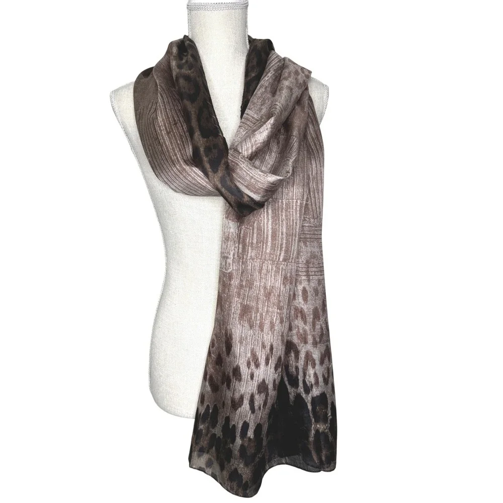 Animal Print Silk Scarf Large  44x72 Brown‎